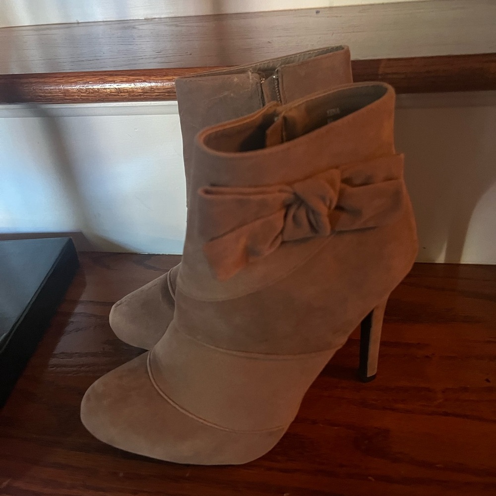 JustFab Tan Heeled Boots with Bow